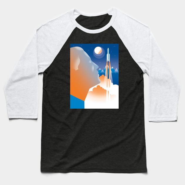 Rocket launch man Baseball T-Shirt by Neil Webb | Illustrator